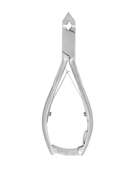 Professional podiatry nail nippers made of surgical-grade stainless steel with a sharp concave blade for clinical toenail treatment.