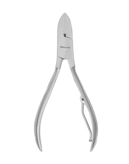 Professional lap joint nail nipper made of surgical stainless steel for heavy-duty toenail trimming and salon pedicure use.