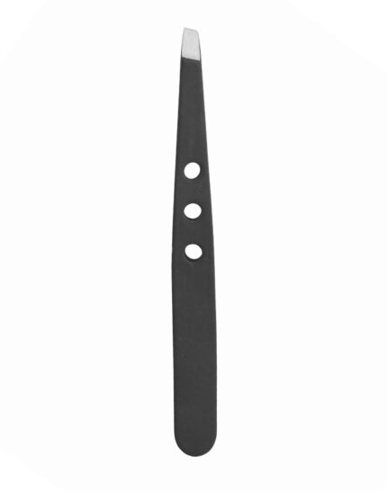 Professional slant-tip eyebrow tweezers made of stainless steel for precision hair removal and eyebrow shaping.