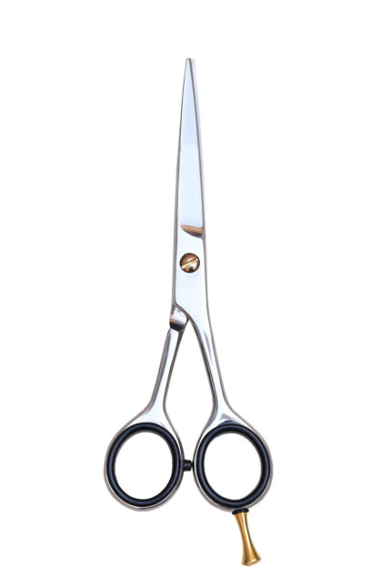 Professional hairdressing scissors made of Japanese 440C stainless steel with an ergonomic offset handle for effortless hair cutting.