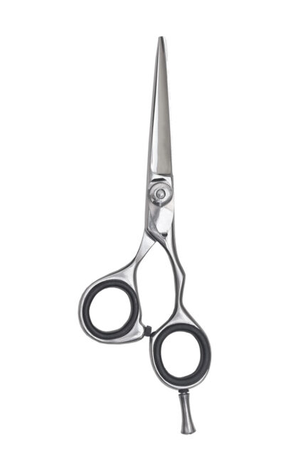 Professional hairdressing scissors made of Japanese 440C stainless steel with an ergonomic offset handle for effortless hair cutting.