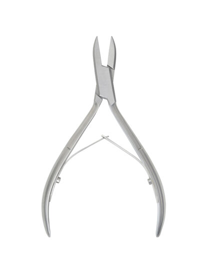 Professional ingrown toenail nippers with an ultra-fine pointed tip and straight cutting edge for precise removal of embedded nail corners.