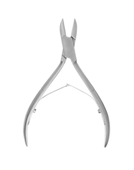 Professional ingrown toenail nippers with an ultra-fine pointed tip and straight cutting edge for precise removal of embedded nail corners.