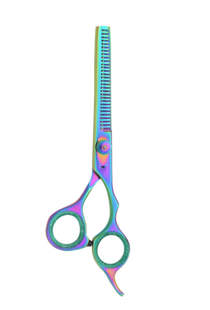 Professional hairdressing scissors made of Japanese 440C stainless steel with an ergonomic offset handle for effortless hair cutting.