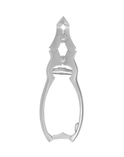 Professional cantilever nail nippers with a double-spring compound lever design for cutting thick or ingrown toenails with minimal effort.