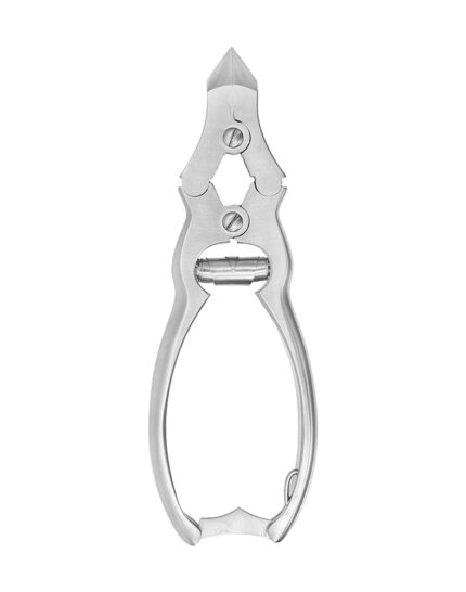 Professional cantilever nail nippers with a double-spring compound lever design for cutting thick or ingrown toenails with minimal effort.