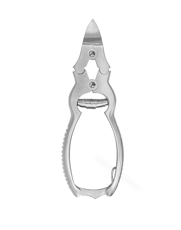 Professional cantilever nail nippers with a double-spring compound lever design for cutting thick or ingrown toenails with minimal effort.