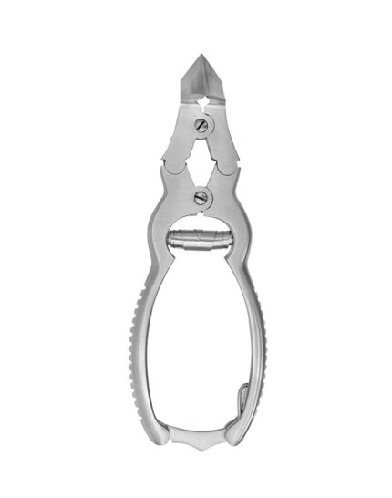 nal cantilever nail nippers with a double-spring compound lever design for cutting thick or ingrown toenails with minimal effort.
