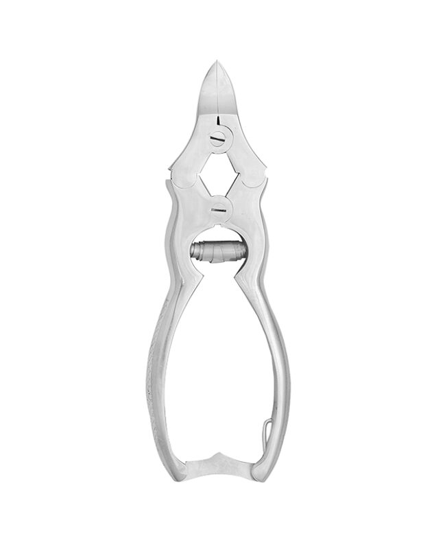 Professional cantilever nail nippers with a double-spring compound lever design for cutting thick or ingrown toenails with minimal effort