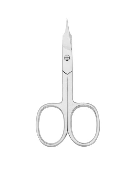 Professional curved nail and cuticle scissors made of stainless steel with extra-fine tips for precision manicure grooming.