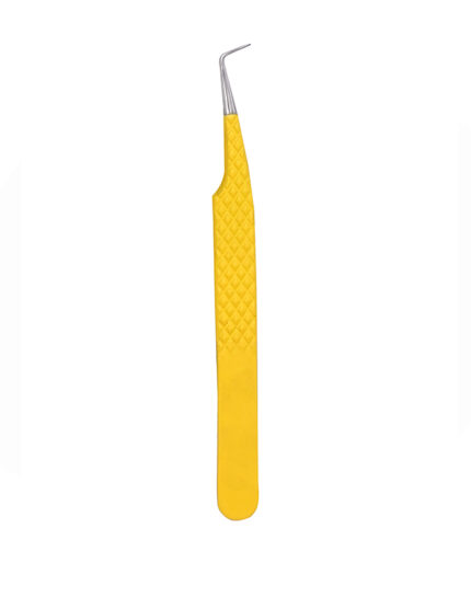 Professional volume eyelash tweezers with a 90-degree boot tip for creating perfect lash fans and precision application.