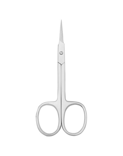 Professional curved nail and cuticle scissors made of stainless steel with extra-fine tips for precision manicure grooming.