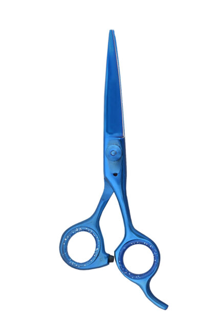 Professional hairdressing scissors made of Japanese 440C stainless steel with an ergonomic offset handle for effortless hair cutting.