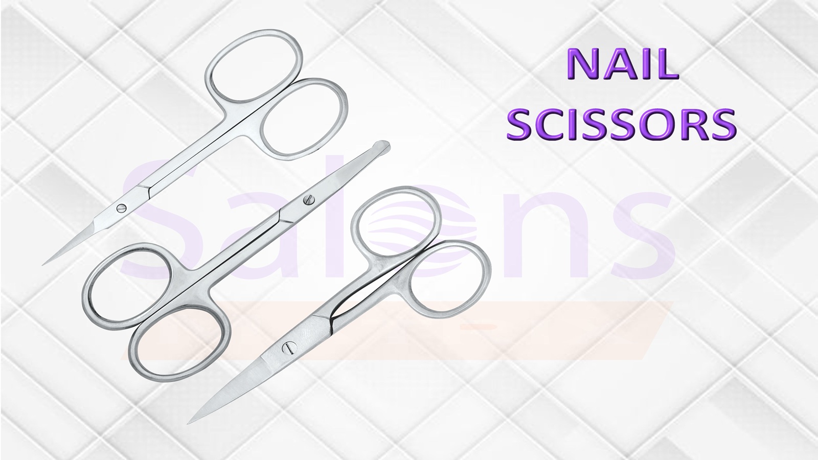 Professional stainless steel nail and cuticle scissors with extra-fine curved blades for precision grooming and manicure prep.
