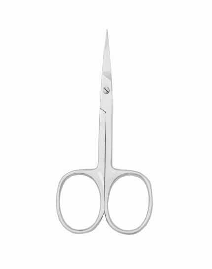 Professional curved nail and cuticle scissors made of stainless steel with extra-fine tips for precision manicure grooming.